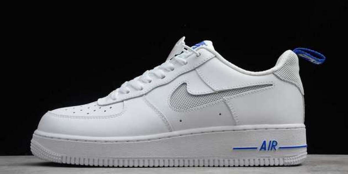 Nike Air Force 1 Low Cut Out Swoosh White/Royal Blue 2020 Newest DC1429-100